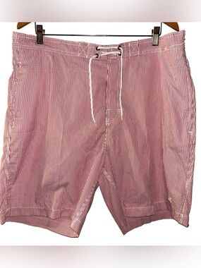 Trunks Surf & Swim Co Sz XXL Red/White Trunks; Seersucker type Fabric/Feel.